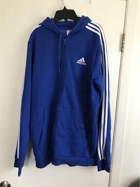 Adidas Blue Full-Zip Hoodie with White Stripes